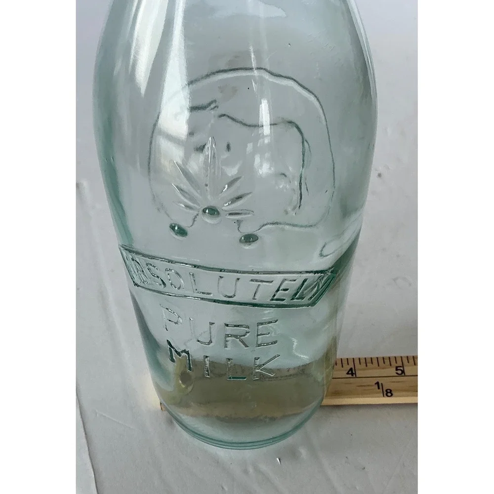 Vintage Milk Bottle Embossed Cow Absolutely Pure Milk‎ Italy Green Glass